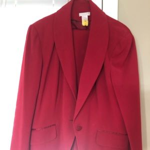 Worthington red tuxedo style pants suit